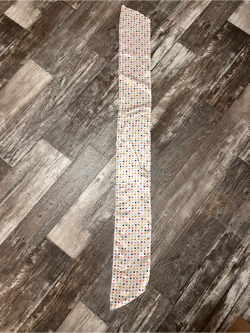 Polka Dot Silk Skinny Scarf in White with Multicolor Dots